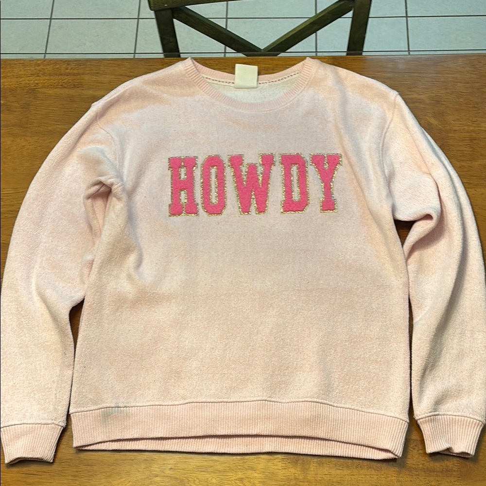 Pacifica Pink Crew Neck Sweater with HOWDY Graphic